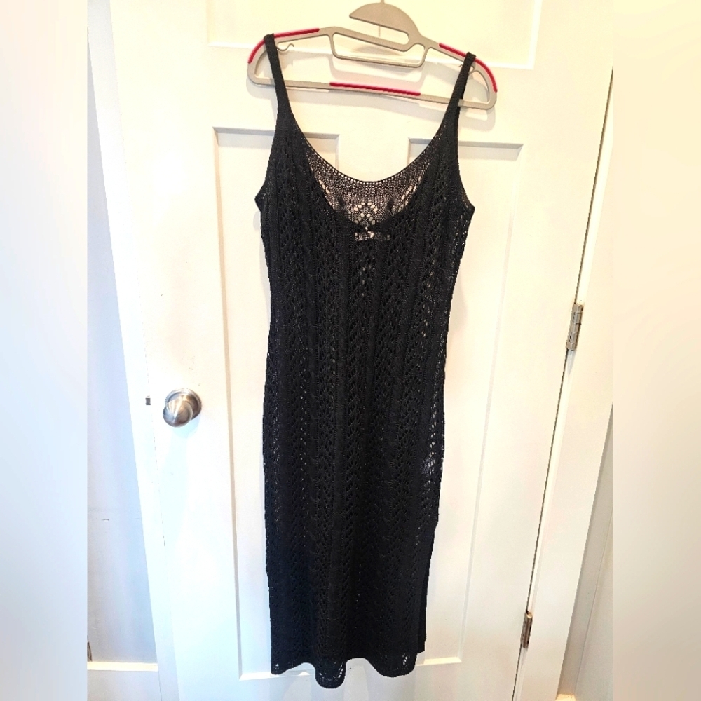 Nalie Collection Black Crochet Knit Maxi Dress Swimsuit Cover Up NWT One Size